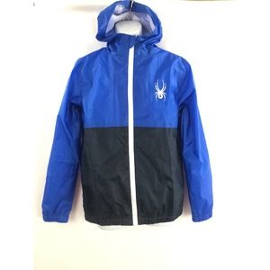 Mens full zip water resistant jacket wind breaker hoodie blue black Spyder M New